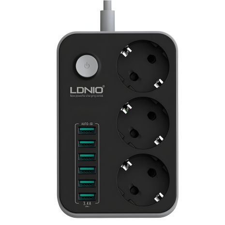 Чёрный сетевой удлинитель LDNIO SE3631 6USB 3.4A Чёрный сетевой удлинитель LDNIO SE3631 6USB 3.4A