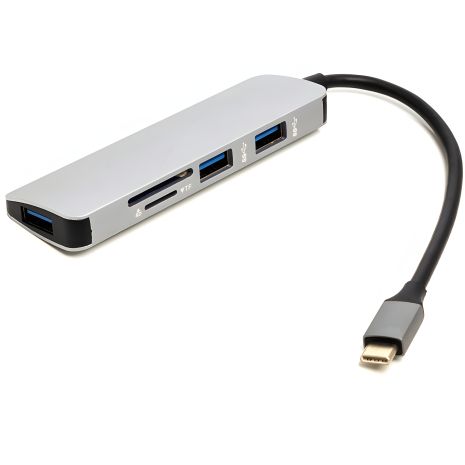 USB Type-C адаптер PowerPlant з 3 USB 3.0 портами + TF/SD USB Type-C адаптер PowerPlant з 3 USB 3.0 портами + TF/SD