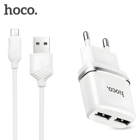 Hoco C12 зарядное устройство 2USB + кабель iPhone Lightning (2.4A), белое Hoco C12 зарядное устройство 2USB + кабель iPhone Lightning (2.4A), белое