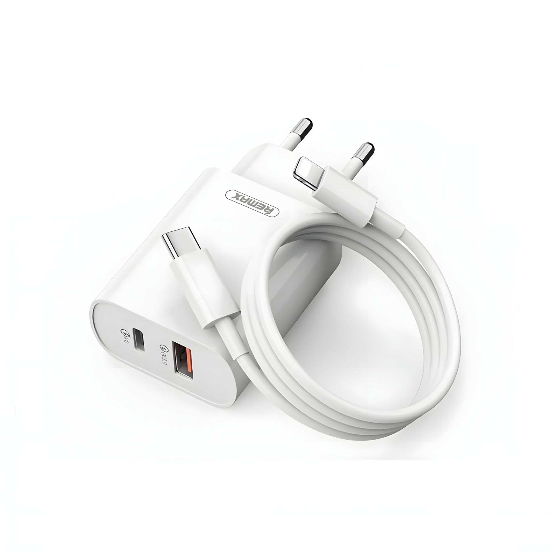 Remax RP-U37 QC + PD 18W зарядное устройство с Lightning to Type-C кабелем, белое Remax RP-U37 QC + PD 18W зарядное устройство с Lightning to Type-C кабелем, белое