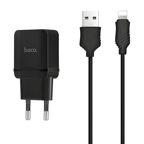 Hoco C22A зарядное устройство (USB 1, 2.4A) + Кабель Lightning iPhone Черный Hoco C22A зарядное устройство (USB 1, 2.4A) + Кабель Lightning iPhone Черный