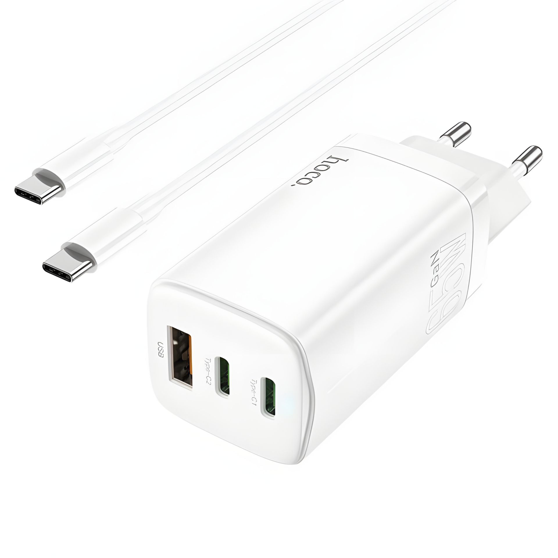 Зарядний пристрій Hoco N16 65W PD+QC3.0 (1USB/2Type-C) + Type-C - Type-C White Зарядний пристрій Hoco N16 65W PD+QC3.0 (1USB/2Type-C) + Type-C - Type-C White