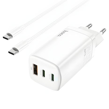 Зарядний пристрій Hoco N16 65W PD+QC3.0 (1USB/2Type-C) + Type-C - Type-C White Зарядний пристрій Hoco N16 65W PD+QC3.0 (1USB/2Type-C) + Type-C - Type-C White