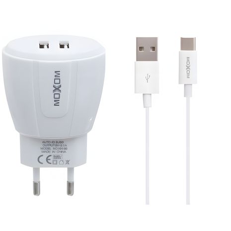 Зарядний пристрій Moxom KH-68 2.1A 2USB + Cable Type-C White Зарядний пристрій Moxom KH-68 2.1A 2USB + Cable Type-C White