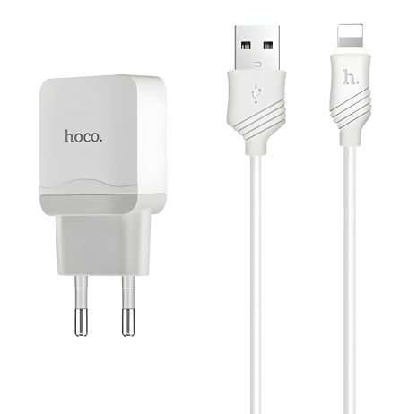 Зарядний пристрій Hoco C22A superior little (1USB/2.4A) + Lightning Cable iPhone White