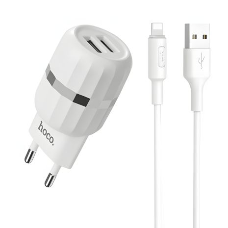 Зарядний пристрій Hoco C41A Wisdom (2USB/2.4A) + Cable iPhone Lightning White Зарядний пристрій Hoco C41A Wisdom (2USB/2.4A) + Cable iPhone Lightning White