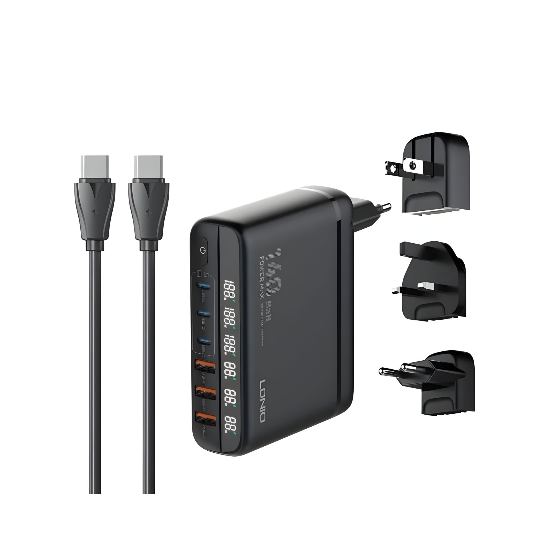 Мережевий зарядний пристрій LDNIO A6140C 140W з LED дисплеєм, чорний Мережевий зарядний пристрій LDNIO A6140C 140W з LED дисплеєм, чорний