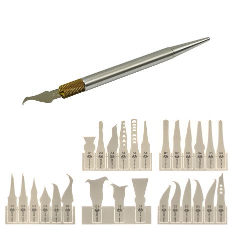 Ремонтний набір для плат та мікросхем Aida W120+ (ручка з цангою, 27 металевих лопаток)