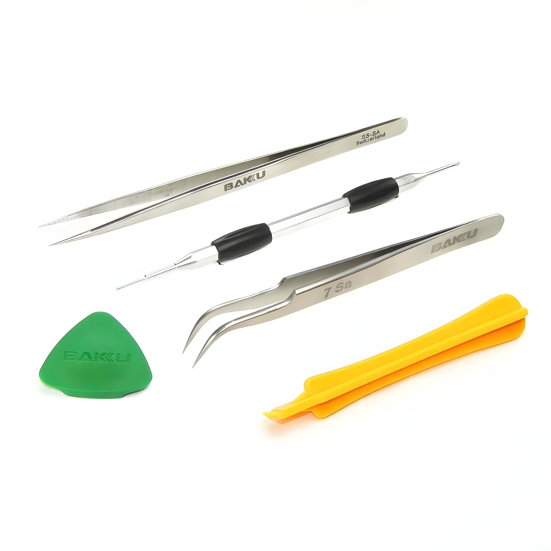 Baku BK-7285 Набор инструментов для iPhone (2 инструмента для разборки, пинцеты прямой и изогнутый, 2х-стор. отвёртка +1.5, *0.8) Baku BK-7285 Набор инструментов для iPhone (2 инструмента для разборки, пинцеты прямой и изогнутый, 2х-стор. отвёртка +1.5, *0.8)