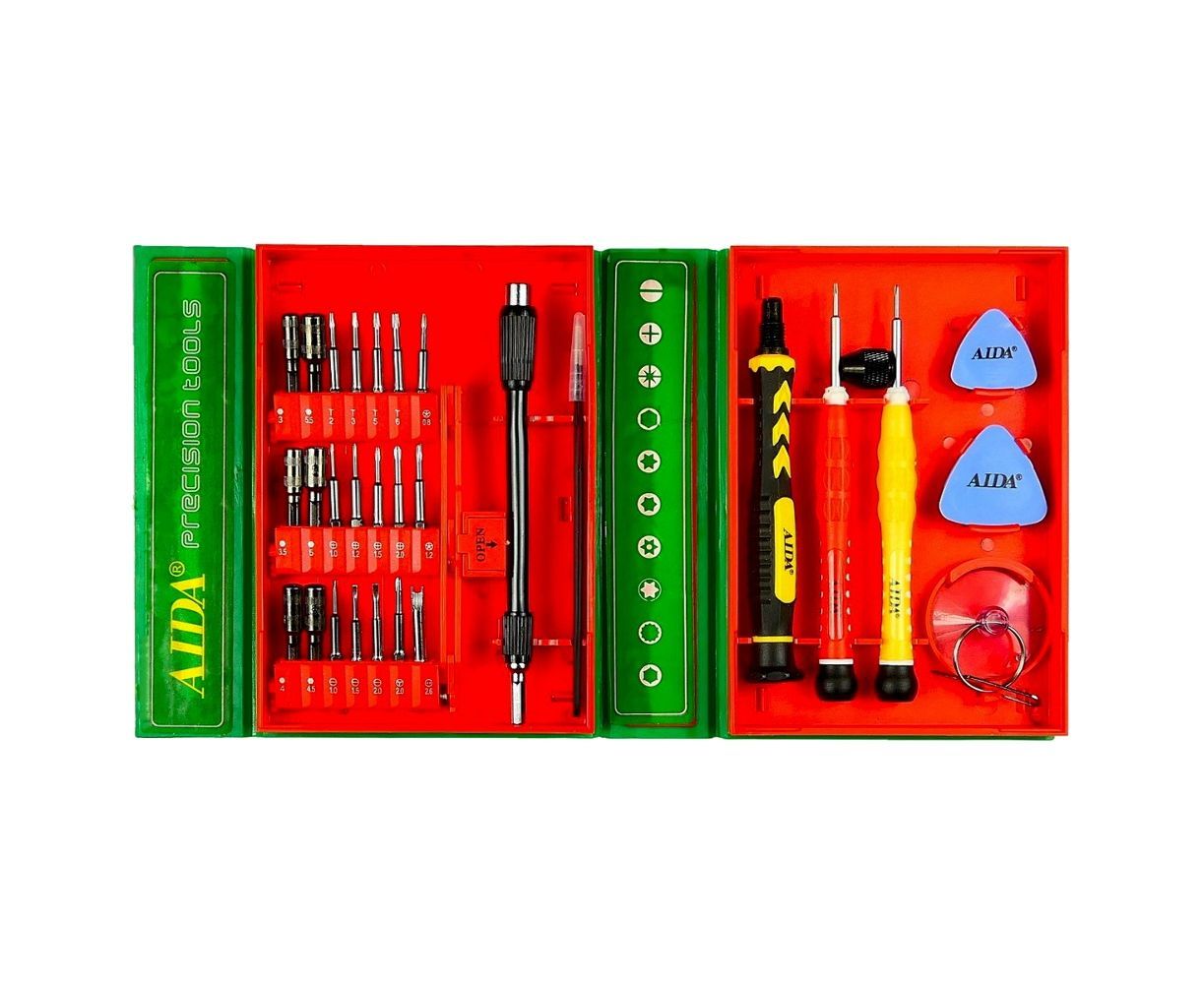 Набор инструментов Aida AD-3001 (отвёртка с битами 21 шт, удлинитель, отвёртки *0.8 и Y0.6, пинцет, 2 медиатора, присоска) Набор инструментов Aida AD-3001 (отвёртка с битами 21 шт, удлинитель, отвёртки *0.8 и Y0.6, пинцет, 2 медиатора, присоска)