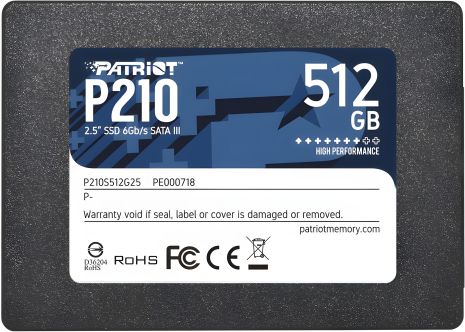 Patriot P210 SSD 512GB 2.5" 7mm SATAIII 3D QLC Patriot P210 SSD 512GB 2.5" 7mm SATAIII 3D QLC