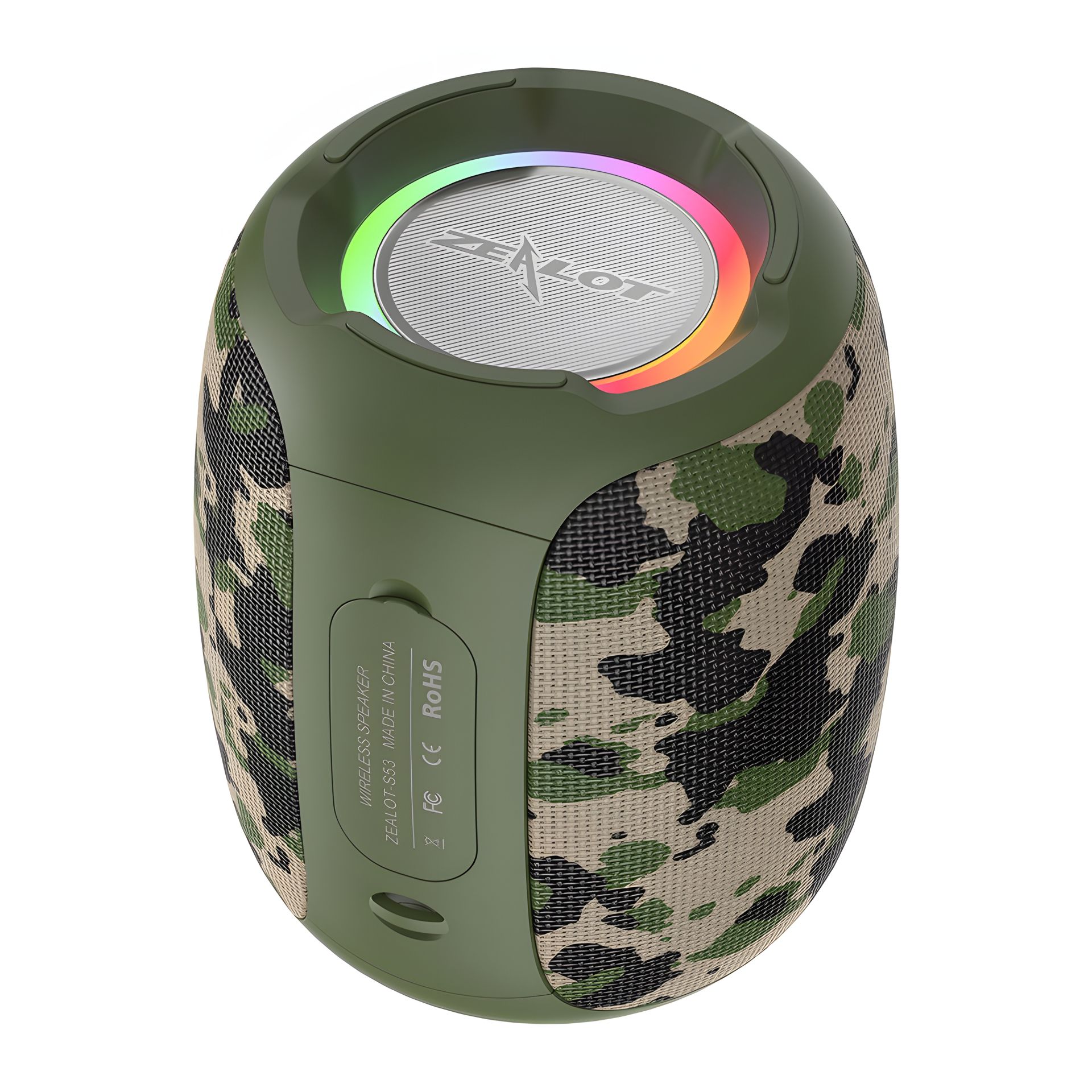 Портативна Bluetooth колонка ZEALOT S53, BT5.0, AUX, USB, TF, TWS, 10h з LED підсвічуванням camouflage green Портативна Bluetooth колонка ZEALOT S53, BT5.0, AUX, USB, TF, TWS, 10h з LED підсвічуванням camouflage green