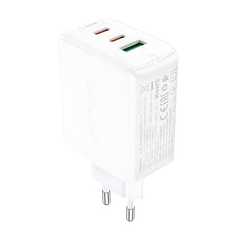 Зарядний пристрій мережевий Acefast A41 USB/2 Type-C QC PD PD65W GaN | білий