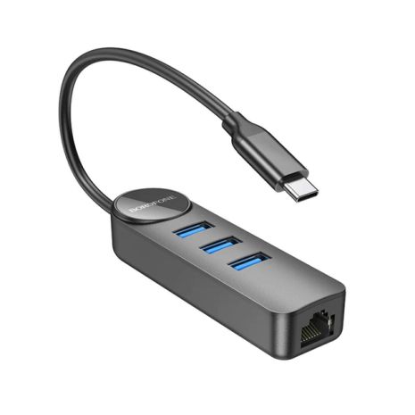 Адаптер Borofone DH6 Erudite 4-in-1 Gigabit Ethernet Adapter(Type-C to USB3.0*3+RJ45) 0.2M Black Адаптер Borofone DH6 Erudite 4-in-1 Gigabit Ethernet Adapter(Type-C to USB3.0*3+RJ45) 0.2M Black