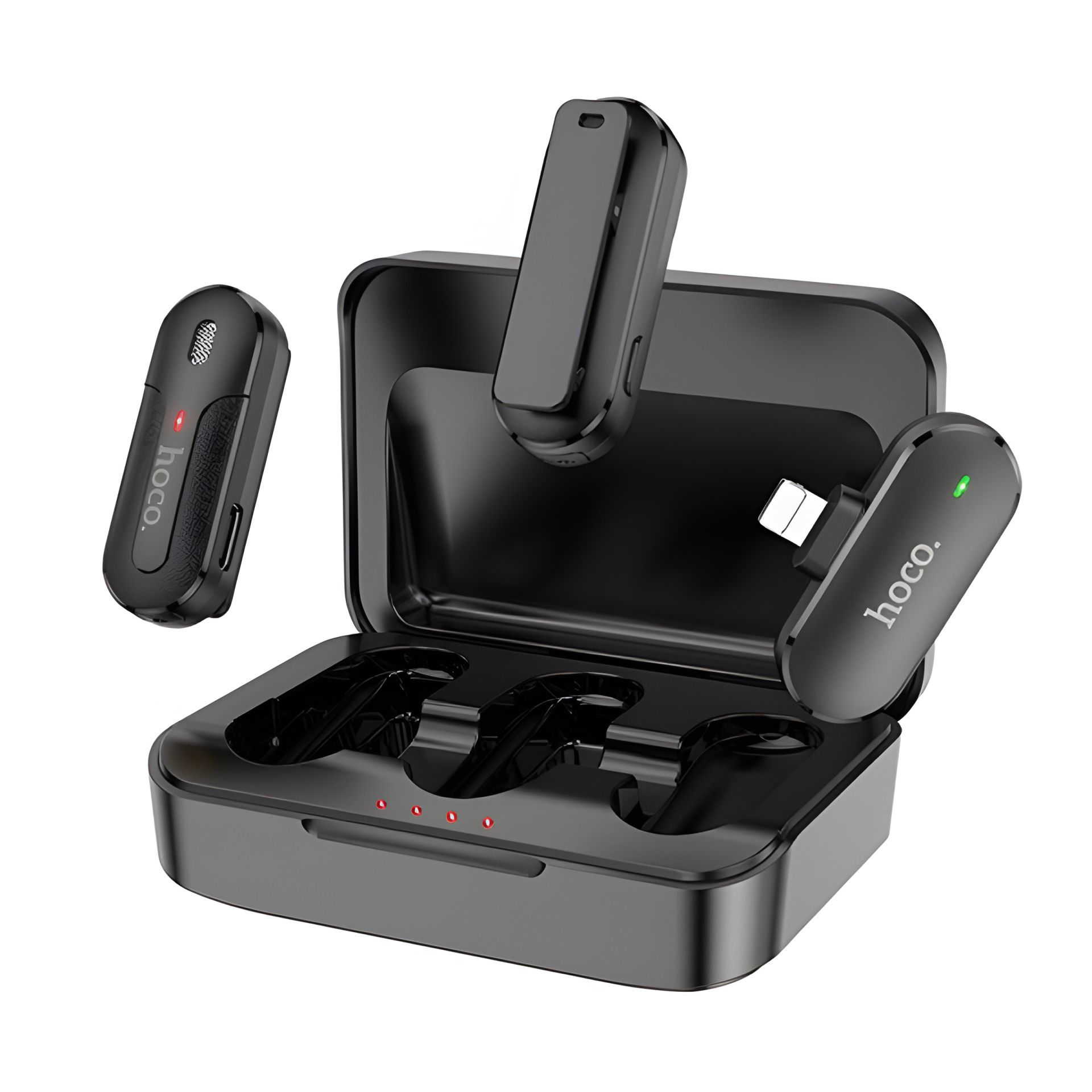 Бездротовий петличний мікрофон Hoco DI56 Twin Lightning, 2.4G, 6h, 70/600 mAh Чорний Бездротовий петличний мікрофон Hoco DI56 Twin Lightning, 2.4G, 6h, 70/600 mAh Чорний