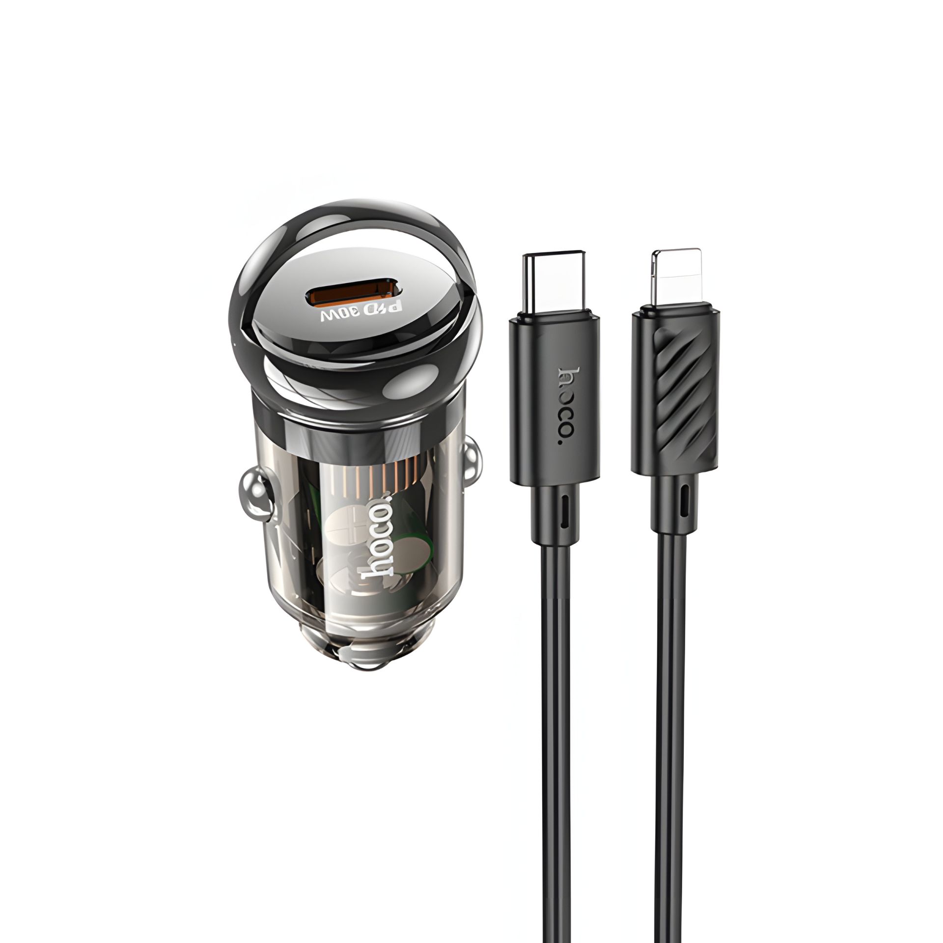 Устройство зарядное автомобильное Hoco Z53 Type-C PD 30W transparent black + Type-C to Lightning кабель Устройство зарядное автомобильное Hoco Z53 Type-C PD 30W transparent black + Type-C to Lightning кабель