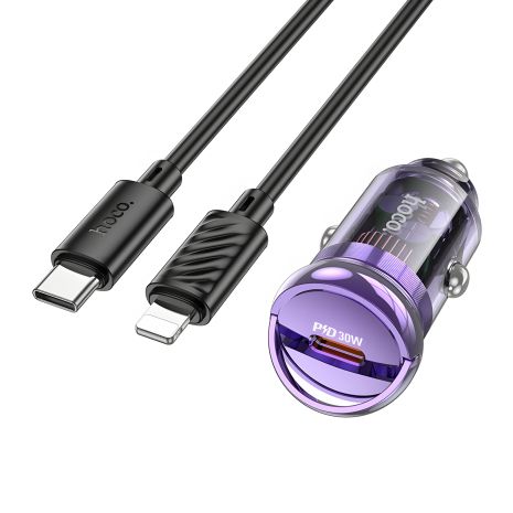 Hoco Z53 Transparent Purple Автомобільний зарядний пристрій Type-C PD 30W + Кабель Type-C to Lightning Hoco Z53 Transparent Purple Автомобільний зарядний пристрій Type-C PD 30W + Кабель Type-C to Lightning