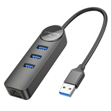 Адаптер Gigabit Ethernet Borofone DH6 Erudite 4-в-1 (USB на USB3.0*3 + RJ45) 0.2м черный Адаптер Gigabit Ethernet Borofone DH6 Erudite 4-в-1 (USB на USB3.0*3 + RJ45) 0.2м черный