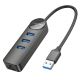 Адаптер Borofone DH6 Erudite 4-in-1 Gigabit Ethernet Adapter (USB to USB3.0*3+RJ45) 0.2m Black Адаптер Borofone DH6 Erudite 4-in-1 Gigabit Ethernet Adapter (USB to USB3.0*3+RJ45) 0.2m Black