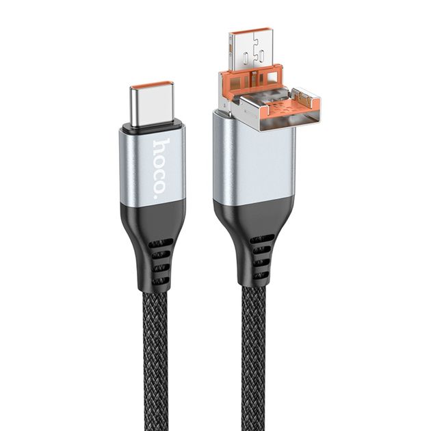 Кабель Hoco U128 2в1 USB/ Type-C to Type-C PD 60W 1.2m black Кабель Hoco U128 2в1 USB/ Type-C to Type-C PD 60W 1.2m black