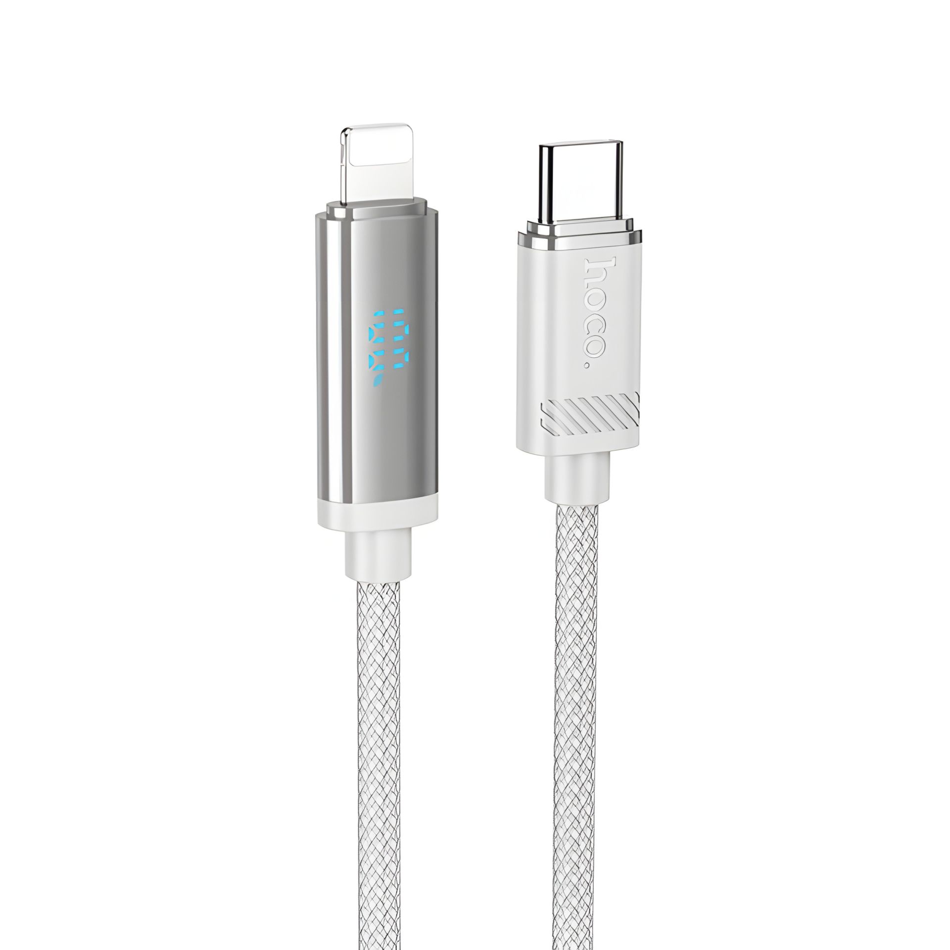 Кабель Hoco U127 Type-C to Lightning з дисплеєм, 1.2m, PD 27W, silver gray Кабель Hoco U127 Type-C to Lightning з дисплеєм, 1.2m, PD 27W, silver gray