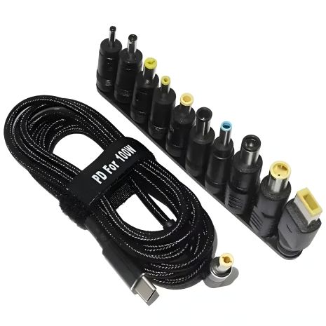 Кабель живлення для ноутбука PD100W / 5.5X2.5 / 18.5-20V / Type-C / 10 перехідників Black Кабель живлення для ноутбука PD100W / 5.5X2.5 / 18.5-20V / Type-C / 10 перехідників Black