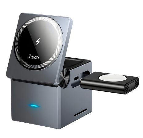 Беспроводная зарядка Hoco CQ8, 3в1, цвет metal gray Беспроводная зарядка Hoco CQ8, 3в1, цвет metal gray