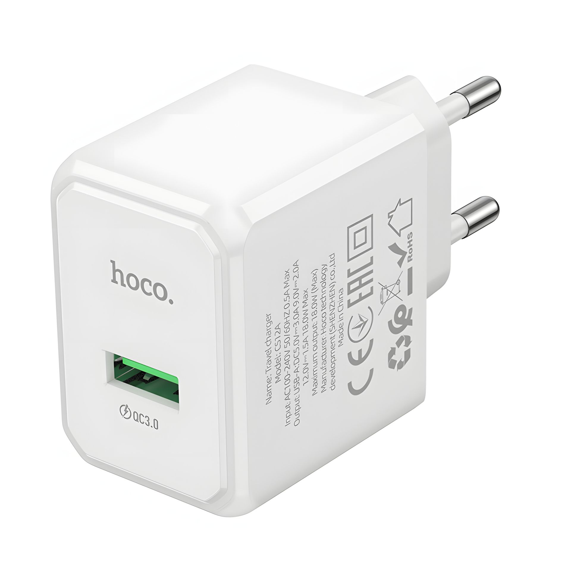 Белое зарядное устройство USB Hoco CS12A 18W (сетевая) Белое зарядное устройство USB Hoco CS12A 18W (сетевая)