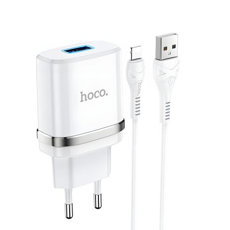 Мережевий зарядний блок Hoco N1 USB білий + USB to Lightning кабель Мережевий зарядний блок Hoco N1 USB білий + USB to Lightning кабель