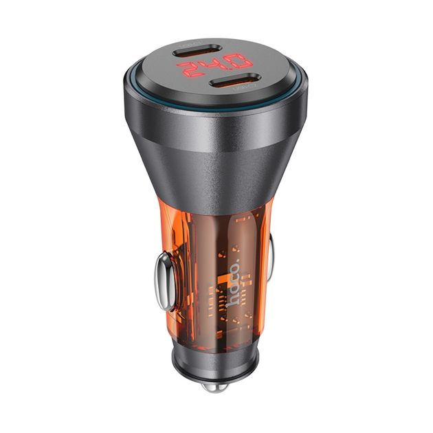Автомобільний зарядний пристрій Hoco NZ12C 2 Type-C PD 60W з дисплеєм transparent orange Автомобільний зарядний пристрій Hoco NZ12C 2 Type-C PD 60W з дисплеєм transparent orange