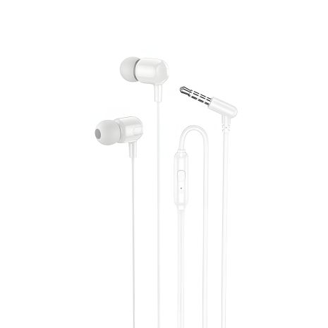 Дротові вакуумні навушники Borofone BM84 з мікрофоном Jack 3.5, білі Дротові вакуумні навушники Borofone BM84 з мікрофоном Jack 3.5, білі