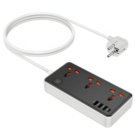 Подовжувач-зарядний пристрій мережевий Hoco AC8A 3 USB/Type-C PD QC 30W, 1.5m, 3 розетки, чорний Подовжувач-зарядний пристрій мережевий Hoco AC8A 3 USB/Type-C PD QC 30W, 1.5m, 3 розетки, чорний