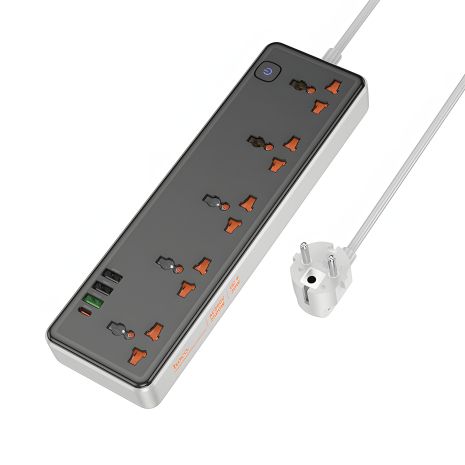 Устройство зарядное сетевое удлинитель Hoco 5 розеток 1m PD 30W Type-C/USB AC14A черный Устройство зарядное сетевое удлинитель Hoco 5 розеток 1m PD 30W Type-C/USB AC14A черный