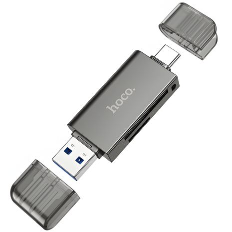 Hoco HB39 Адаптер перехідник, USB, Type-C 3.0 до SD, TF, сірий Hoco HB39 Адаптер перехідник, USB, Type-C 3.0 до SD, TF, сірий
