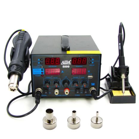 Aida 5000 паяльна станція з феном, паяльником, блоком живлення 30V 5A, USB A 5V 2A, цифрова індикація