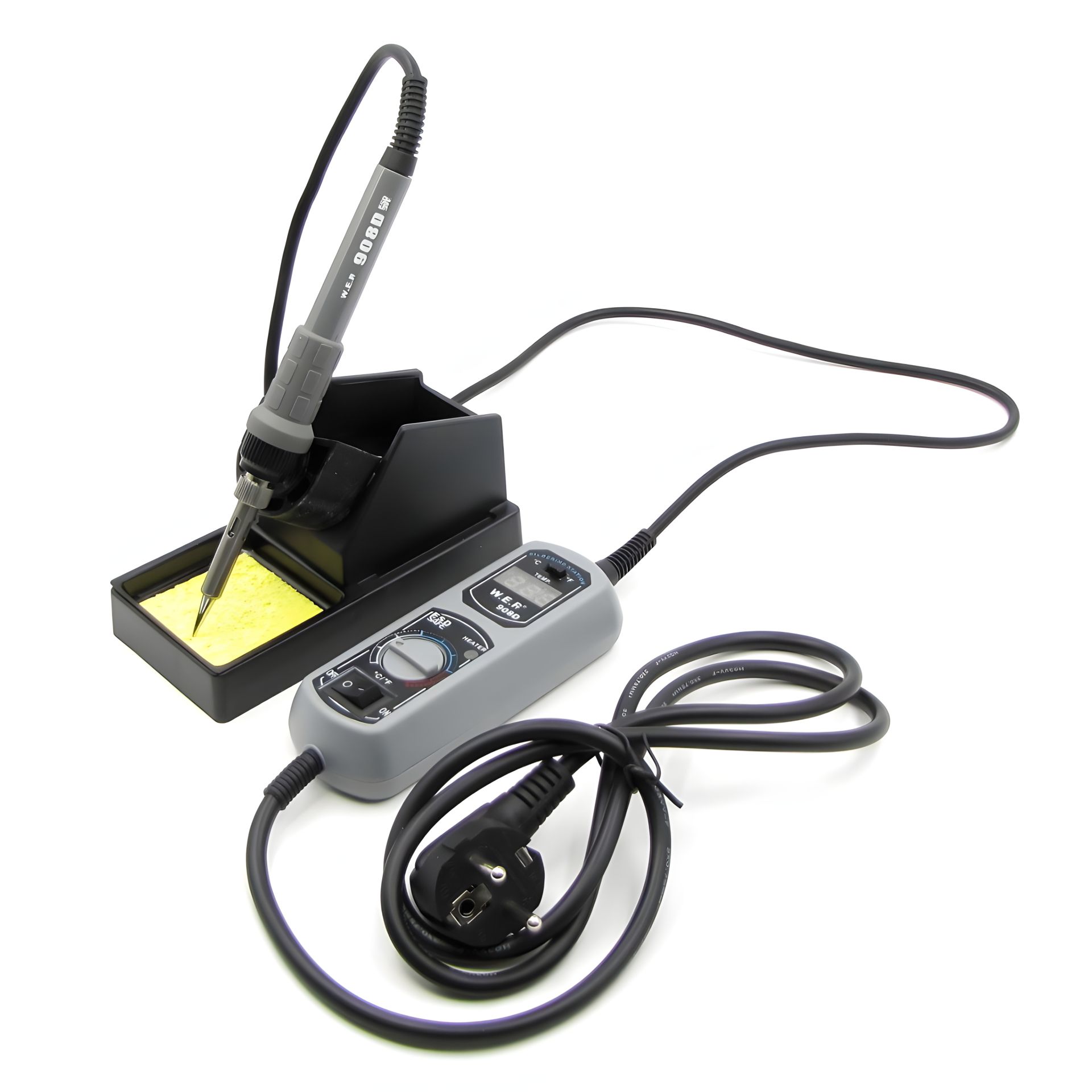 Паяльник с портативным блоком WEP 908D, 65W, цифровая индикация, аналоговая регулировка 200-480C, жало 900M, подставка Паяльник с портативным блоком WEP 908D, 65W, цифровая индикация, аналоговая регулировка 200-480C, жало 900M, подставка