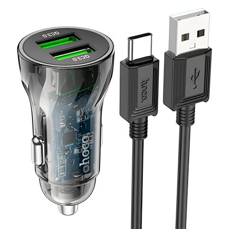 Авто ЗУ Hoco Z47 Прозрачный QC3.0 18W Type-C Чёрный