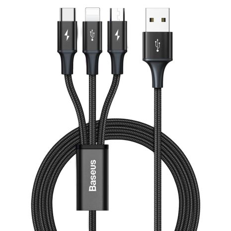Кабель USB Baseus Rapid 3-in-1 Micro, Lightning, Type-C, 3.5A, 1.2m, CAJS0000, Чорний, 01 Кабель USB Baseus Rapid 3-in-1 Micro, Lightning, Type-C, 3.5A, 1.2m, CAJS0000, Чорний, 01