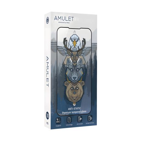 BOX 10 шт AMULET Защитное стекло 2.5D HD для iPhone 13/13 Pro/14 Черный Антистатик