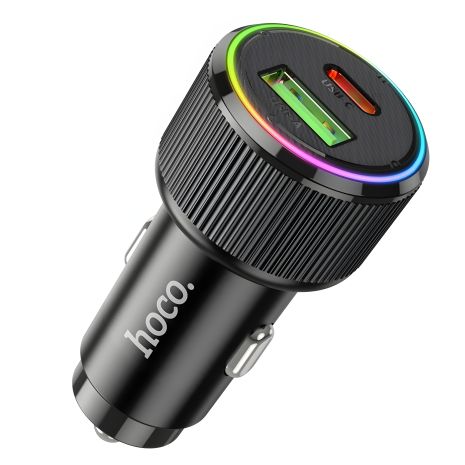 Чёрное автомобильное зарядное устройство Hoco NZ14A |38W: USB QC 18W, Type-C PD20W| Чёрное автомобильное зарядное устройство Hoco NZ14A |38W: USB QC 18W, Type-C PD20W|