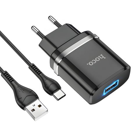 Hoco N1 черное USB зарядное устройство + USB to Type-C кабель Hoco N1 черное USB зарядное устройство + USB to Type-C кабель