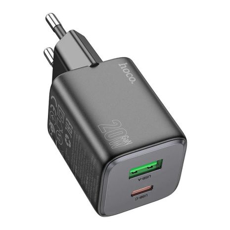 Мережевий зарядний пристрій Hoco N41, 20W, 3A, USB, Type-C, PD, QC, black