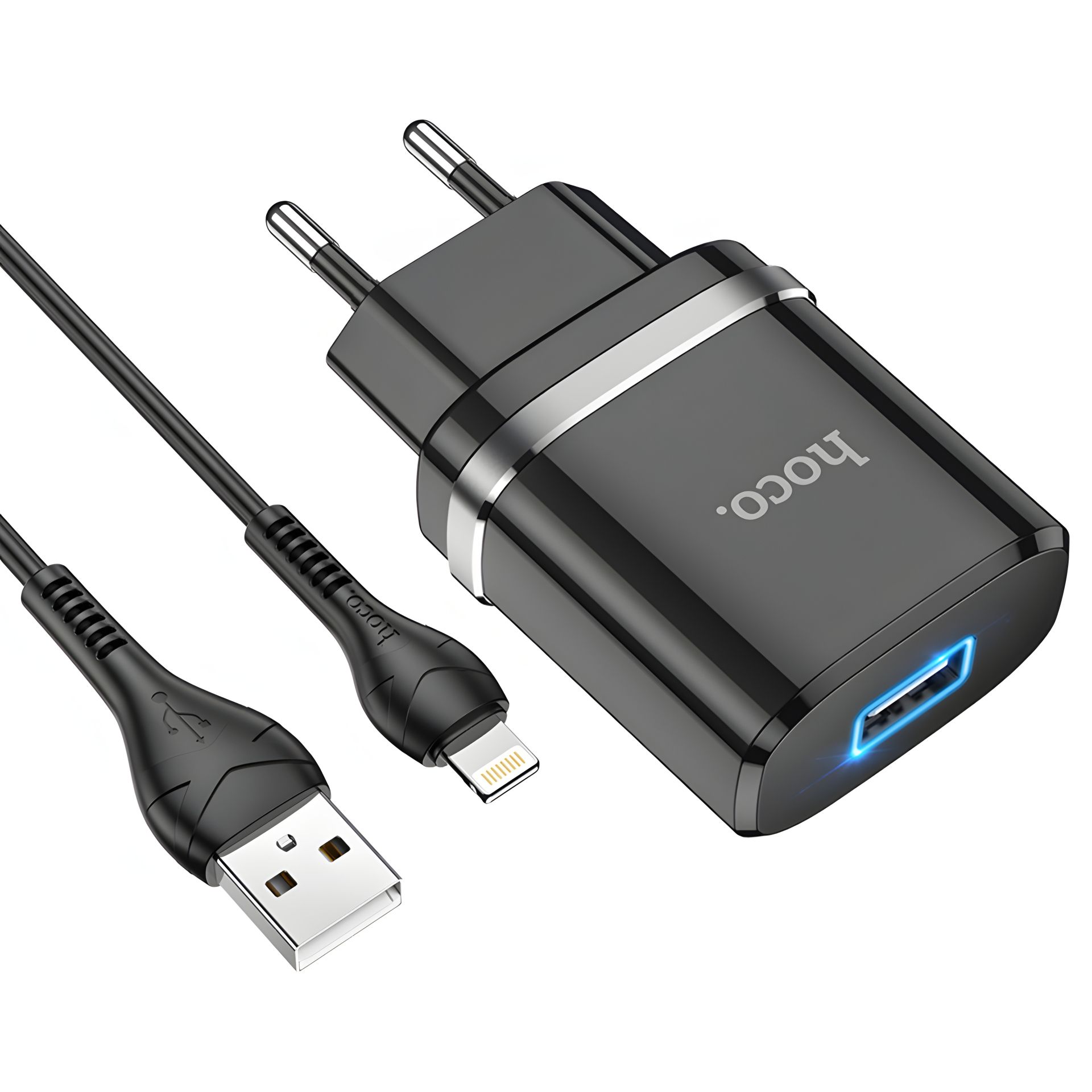 Hoco N1 черное USB зарядное устройство + USB to Lightning кабель Hoco N1 черное USB зарядное устройство + USB to Lightning кабель