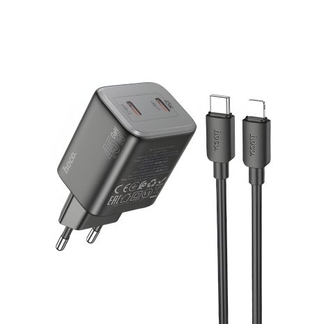 Hoco черное 45W PD N42 зарядное устройство + Type-C to Lightning кабель Hoco черное 45W PD N42 зарядное устройство + Type-C to Lightning кабель