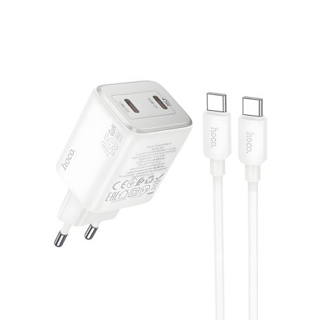 Hoco N42 белое 45W PD зарядное устройство + Type-C to Type-C кабель Hoco N42 белое 45W PD зарядное устройство + Type-C to Type-C кабель