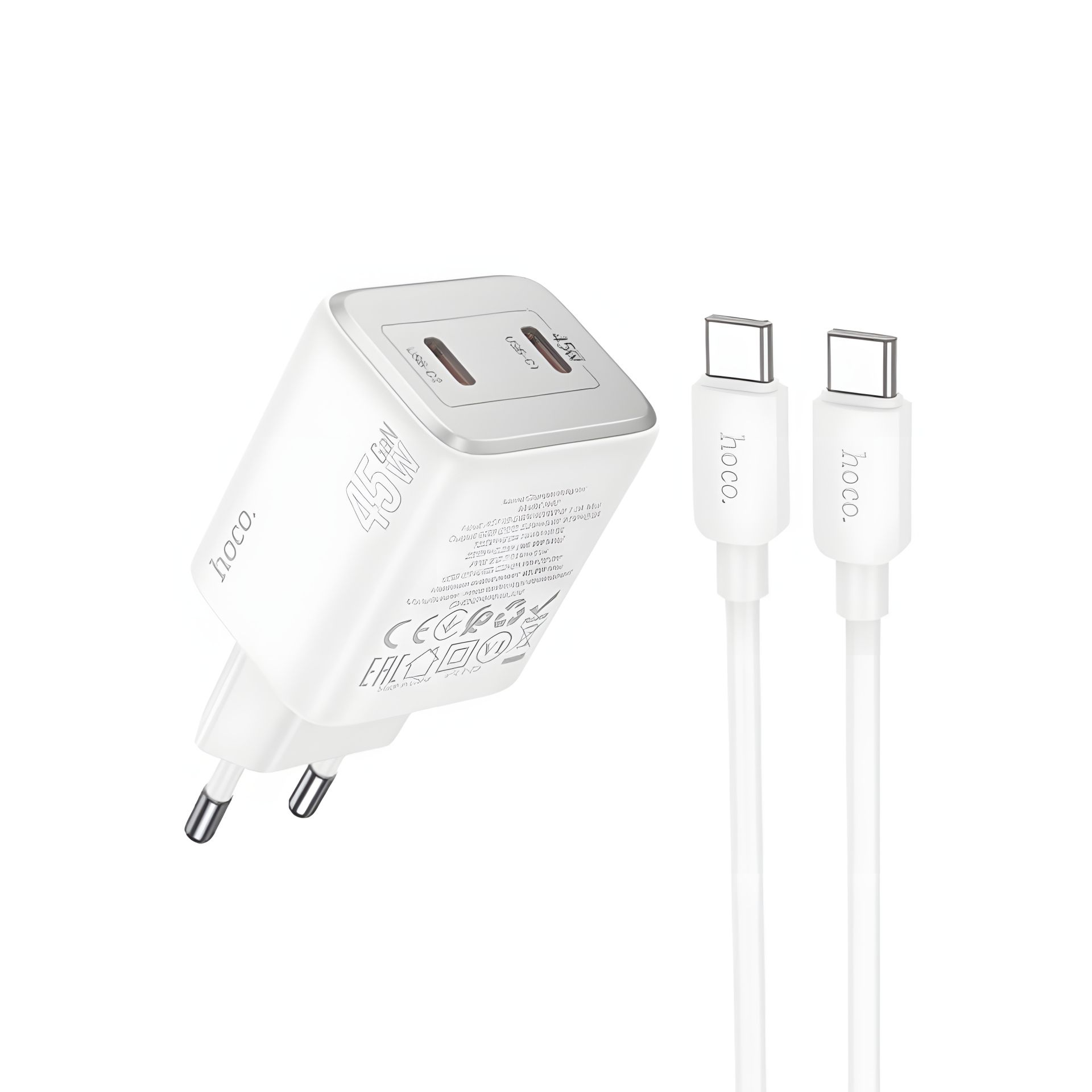 Hoco N42 белое 45W PD зарядное устройство + Type-C to Type-C кабель Hoco N42 белое 45W PD зарядное устройство + Type-C to Type-C кабель