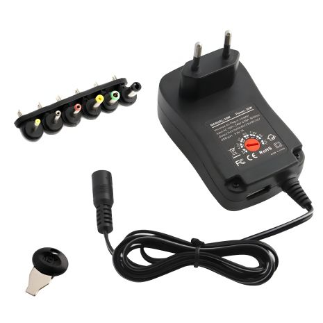 Блок питания универсальный AC-DC 30W | 3V-12V 2.5A, USB 5Vx2.1A, переходники | черный Блок питания универсальный AC-DC 30W | 3V-12V 2.5A, USB 5Vx2.1A, переходники | черный
