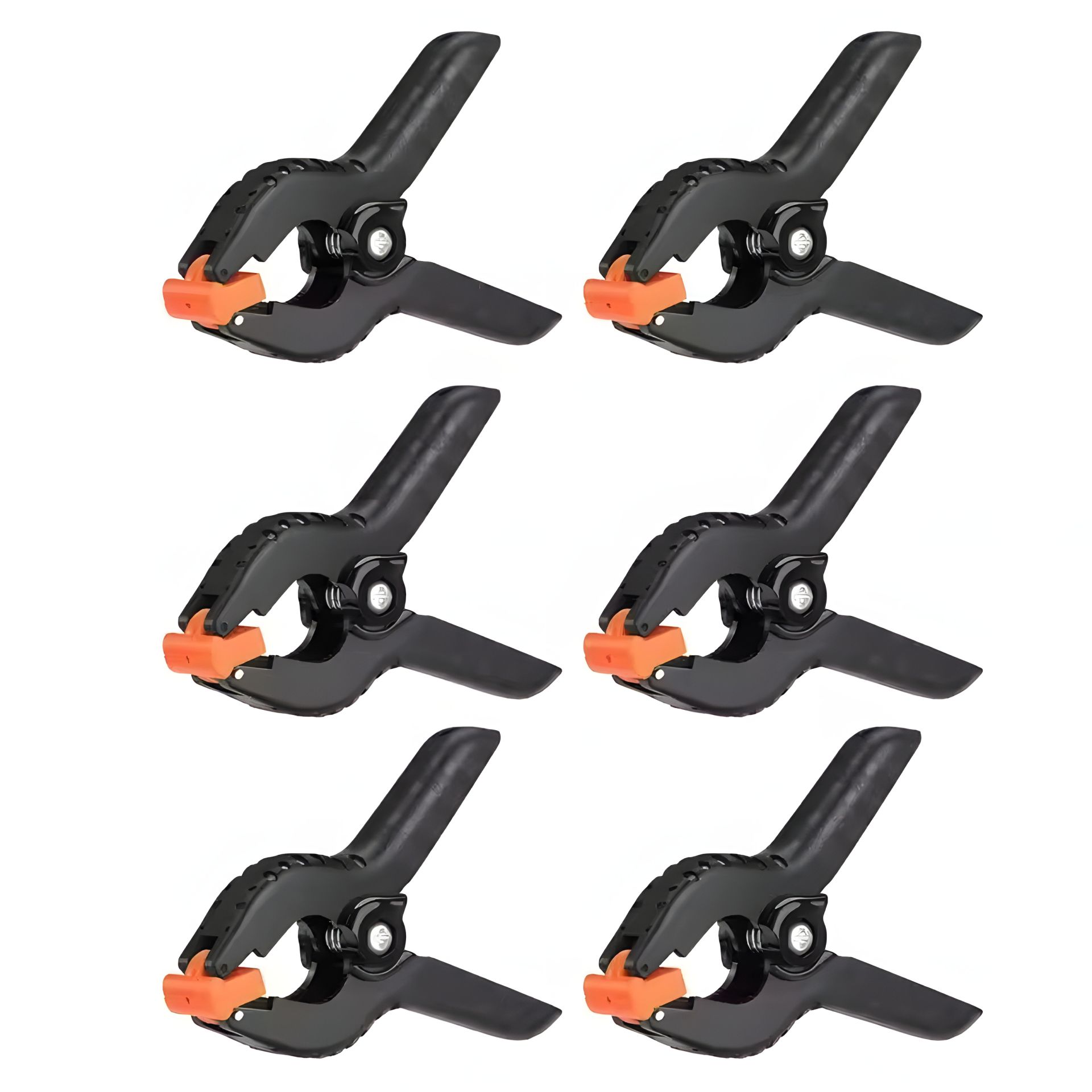 Комплект из 6 пластиковых пружинных зажимов (струбцин) | 9.5x7 см, раскрытие до 3 см | Black-Orange Комплект из 6 пластиковых пружинных зажимов (струбцин) | 9.5x7 см, раскрытие до 3 см | Black-Orange