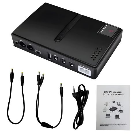 ИБП DC1018L+AKB 10400 mAh для Роутера с выходами 12V/ 9V, USB 5V и POE (4 сменных АКБ 18650, черный)