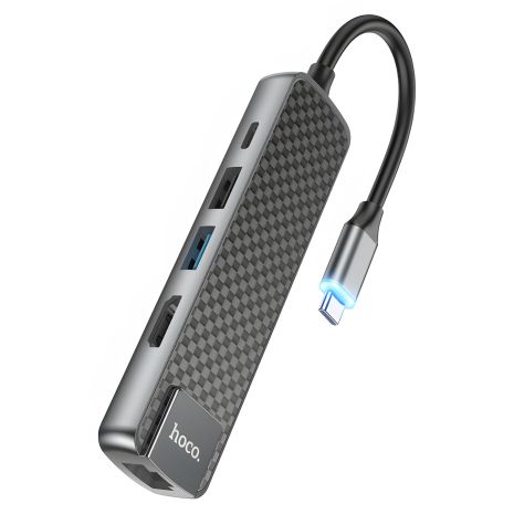 Мультиадаптер хаб Hoco HB23 5-в-1 Type-C к USB 3.0 (F)/ USB 2.0 (F)/ HDMI (F)/ Type-C (F)/ RJ45 (F) PD 60W 0.135м Мультиадаптер хаб Hoco HB23 5-в-1 Type-C к USB 3.0 (F)/ USB 2.0 (F)/ HDMI (F)/ Type-C (F)/ RJ45 (F) PD 60W 0.135м